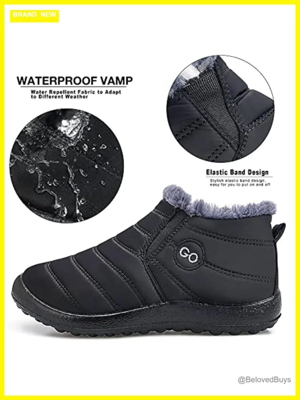 Women's Ankle Snow Boots Waterproof Faux Fur Lined Slip On